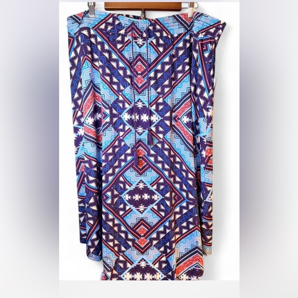 GNW Purple and Blue Aztec Patterned Skirt Flowy with Drawstring. Boho Vibe! 2X